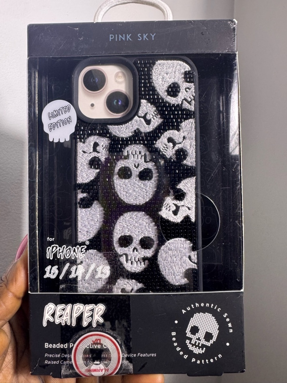 Reaper Beaded Skull iPhone Case - Black & White